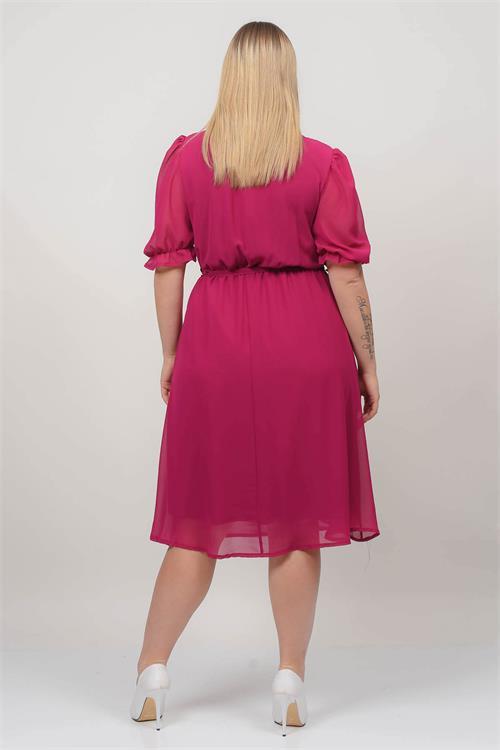 Dipmoda kadın kruvaze yaka midi boy büyük beden şifon elbise NB8062 