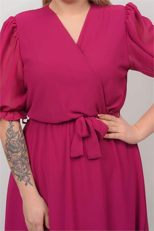 Dipmoda kadın kruvaze yaka midi boy büyük beden şifon elbise NB8062 