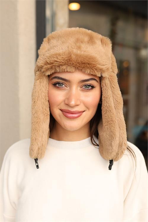 Dipmoda kadın kulaklıklı suni kürk kar beresi DPAKS002