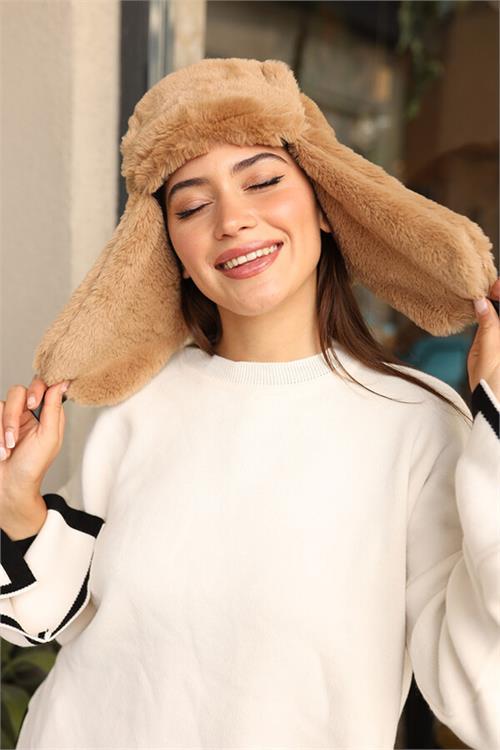 Dipmoda kadın kulaklıklı suni kürk kar beresi DPAKS002