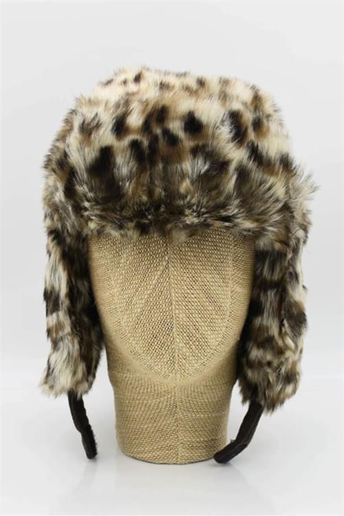 Dipmoda kadın kürklü kulaklıklı leopar desen pilot şapka DPAKS010