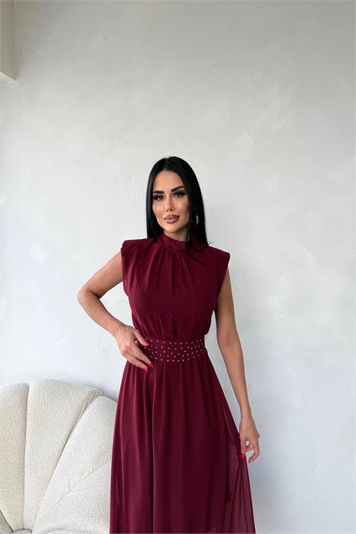 Dipmoda kadın kuşağı taş detaylı midi şifon elbise DPMY3509