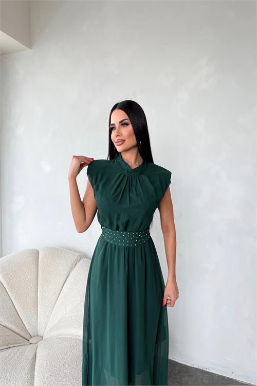 Dipmoda kadın kuşağı taş detaylı midi şifon elbise DPMY3509