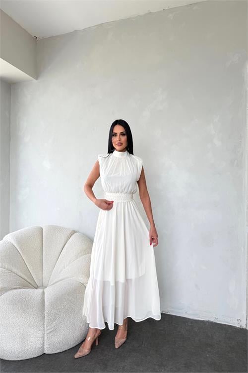 Dipmoda kadın kuşağı taş detaylı midi şifon elbise DPMY3509