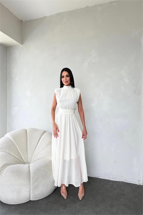 Dipmoda kadın kuşağı taş detaylı midi şifon elbise DPMY3509