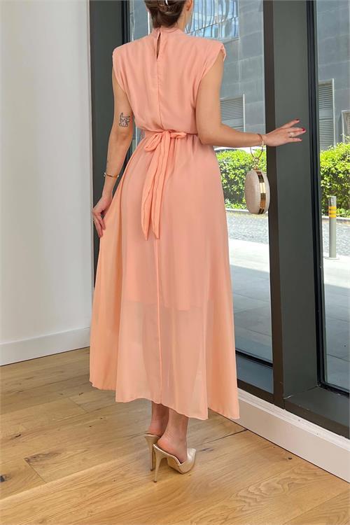 Dipmoda kadın kuşağı taş detaylı midi şifon elbise DPMY3509