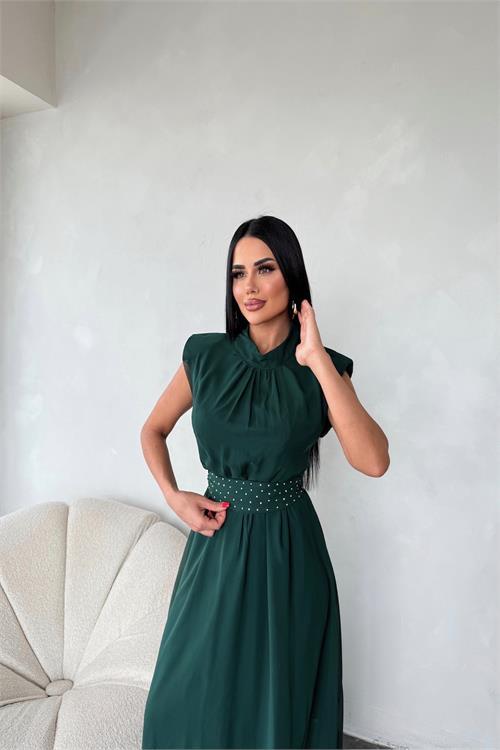 Dipmoda kadın kuşağı taş detaylı midi şifon elbise DPMY3509