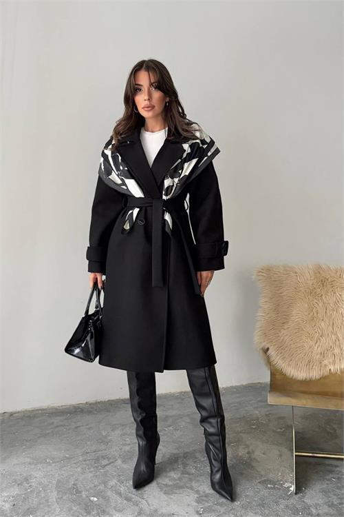 Dipmoda kadın kuşak detaylı astarlı kaşe kaban DPG120