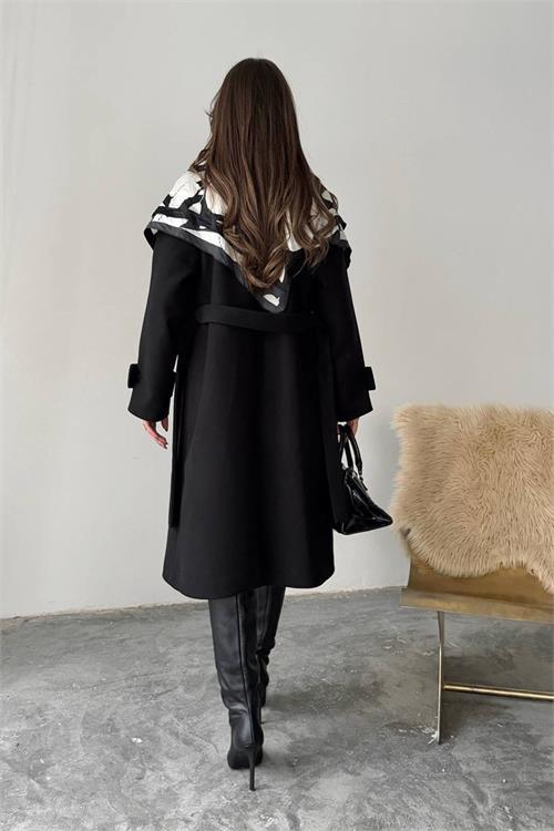 Dipmoda kadın kuşak detaylı astarlı kaşe kaban DPG120