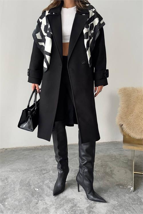 Dipmoda kadın kuşak detaylı astarlı kaşe kaban DPG120