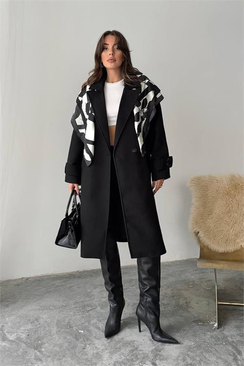 Dipmoda kadın kuşak detaylı astarlı kaşe kaban DPG120