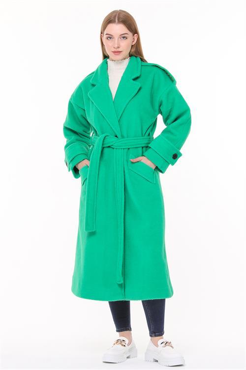 Dipmoda kadın kuşaklı oversize yün kaşe kaban NBPLTN02 - Benetton Yeşili 