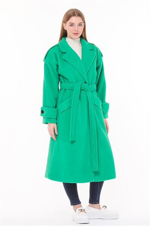 Dipmoda kadın kuşaklı oversize yün kaşe kaban NBPLTN02 - Benetton Yeşili 