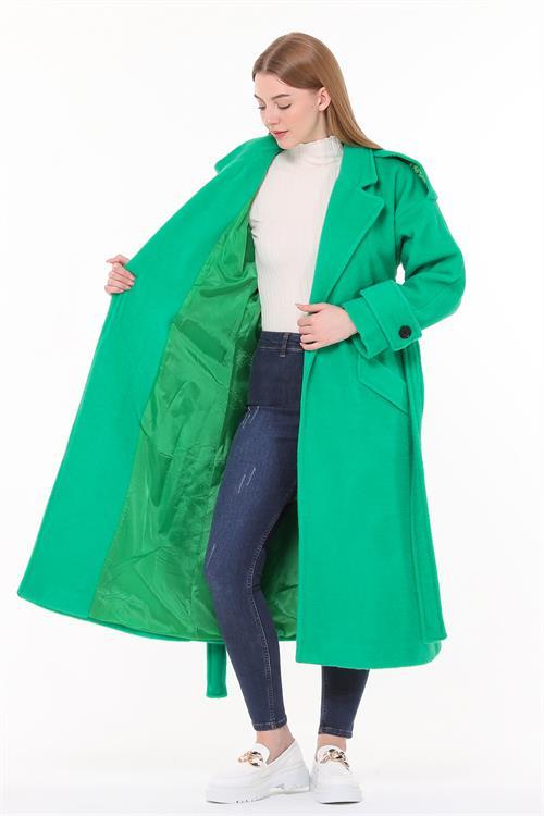 Dipmoda kadın kuşaklı oversize yün kaşe kaban NBPLTN02 - Benetton Yeşili 