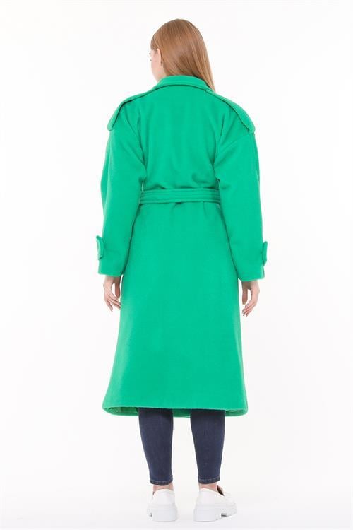 Dipmoda kadın kuşaklı oversize yün kaşe kaban NBPLTN02 - Benetton Yeşili 