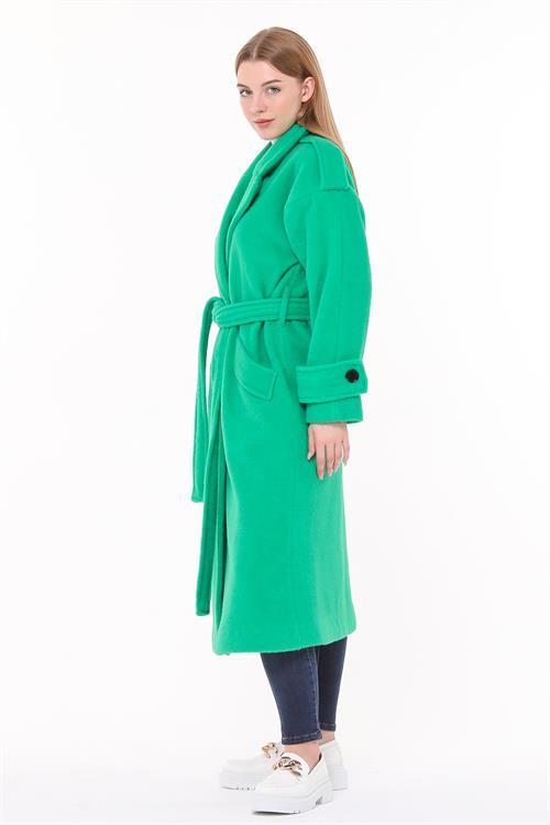Dipmoda kadın kuşaklı oversize yün kaşe kaban NBPLTN02 - Benetton Yeşili 