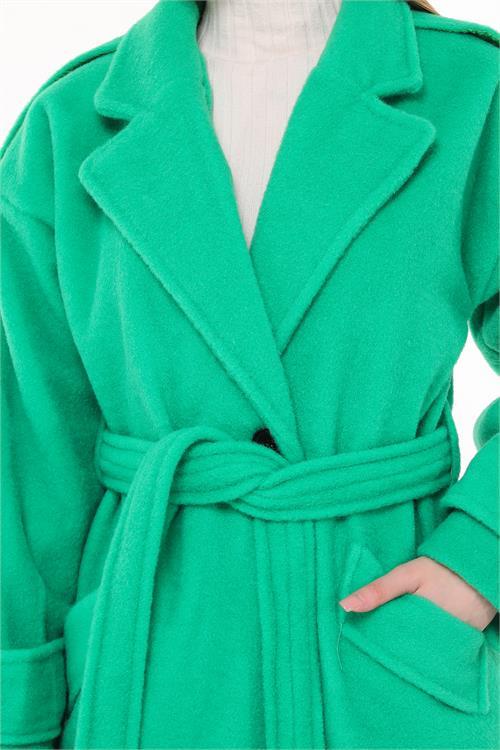 Dipmoda kadın kuşaklı oversize yün kaşe kaban NBPLTN02 - Benetton Yeşili 