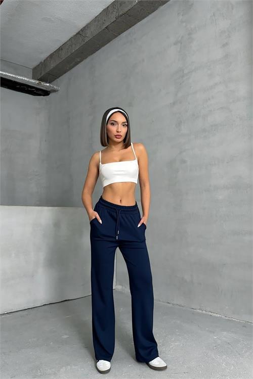 Dipmoda kadın lacivert bol paça eşofman altı DPNBG066