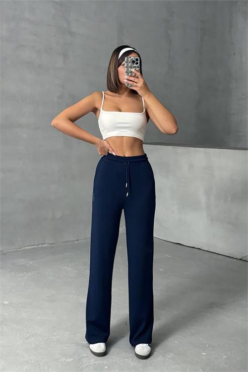 Dipmoda kadın lacivert bol paça eşofman altı DPNBG066