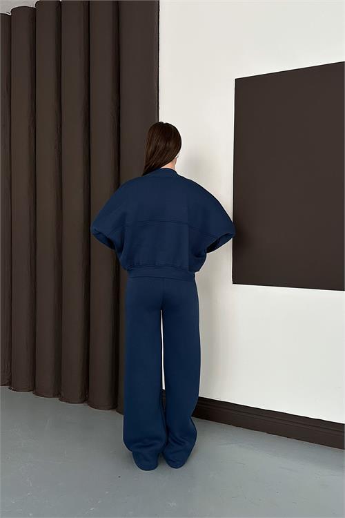 Dipmoda kadın lacivert fermuarlı 3 iplik eşofman takımı DPESF01