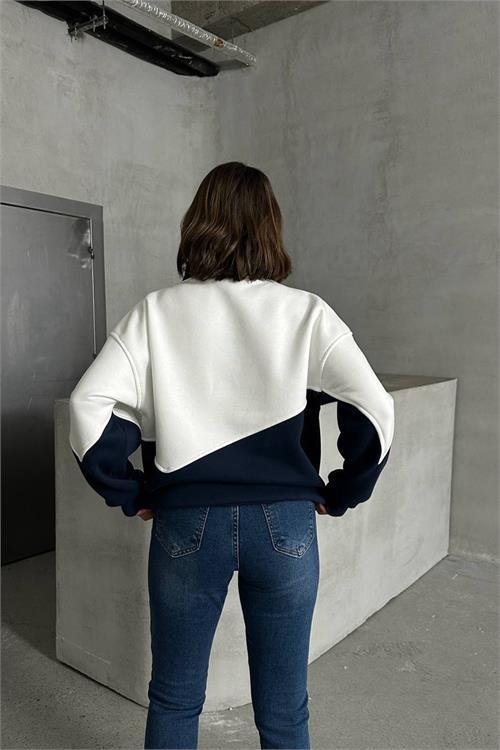 Dipmoda kadın lacivert fermuarlı New york sweat NBG050