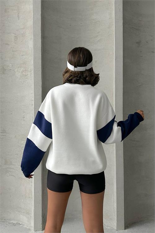 Dipmoda kadın lacivert nakışlı pamuklu sweat NBG045