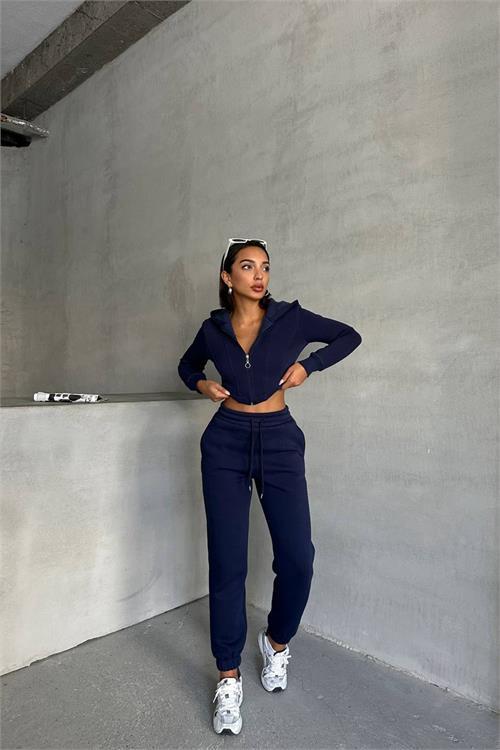 Dipmoda kadın lacivert pamuklu Celine eşofman takımı NBG025 
