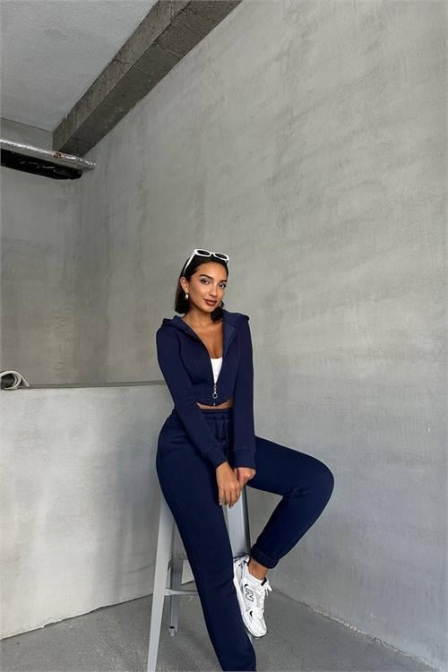 Dipmoda kadın lacivert pamuklu Celine eşofman takımı NBG025 