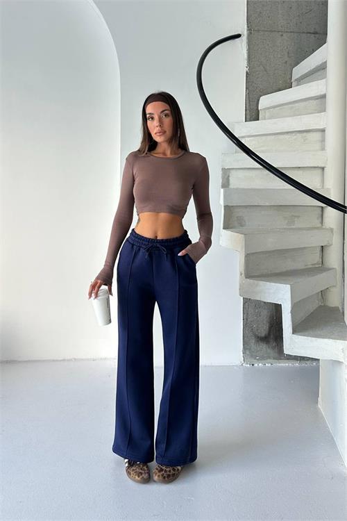 Dipmoda kadın lacivert yüksek bel 3 iplik eşofman altı DPG107