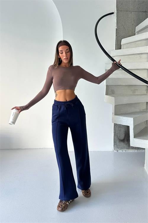 Dipmoda kadın lacivert yüksek bel 3 iplik eşofman altı DPG107