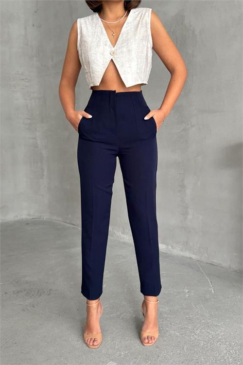Dipmoda kadın lacivert yüksek bel kumaş pantolon DPNBG062