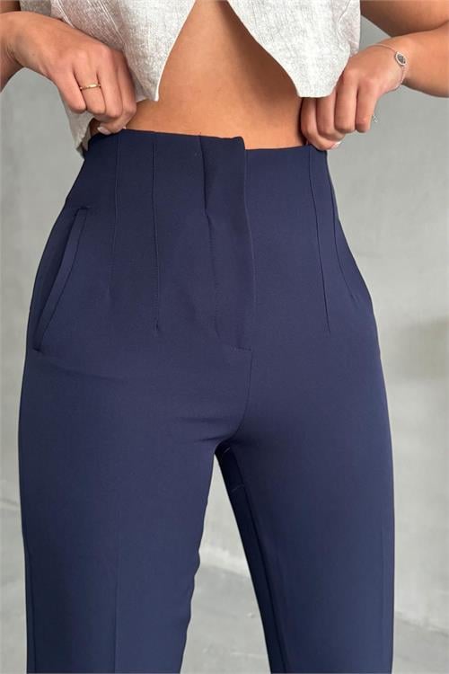 Dipmoda kadın lacivert yüksek bel kumaş pantolon DPNBG062