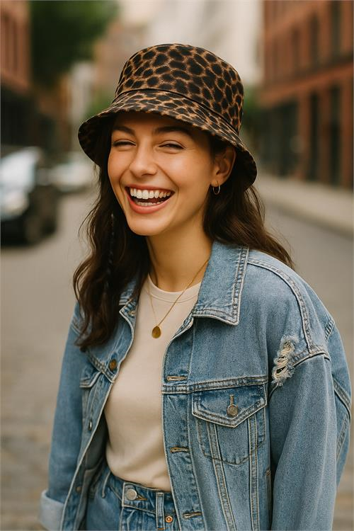 Dipmoda kadın leopar desenli balıkçı şapka DPAKS019