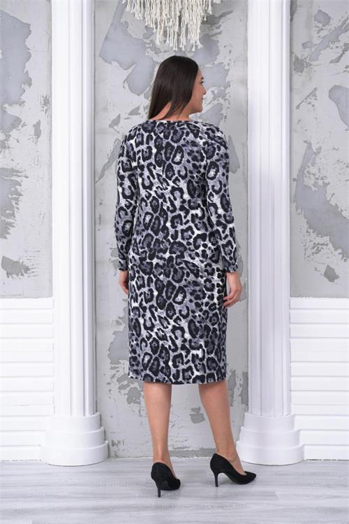Dipmoda kadın leopar desenli büyük beden elbise NBA030