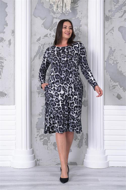 Dipmoda kadın leopar desenli büyük beden elbise NBA030
