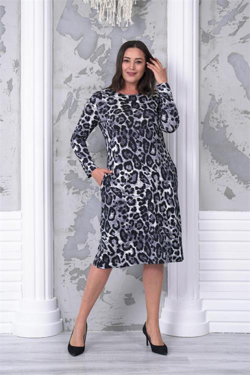 Dipmoda kadın leopar desenli büyük beden elbise NBA030