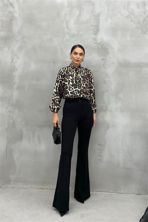 Dipmoda kadın leopar desenli gömlek DPNBASP6568