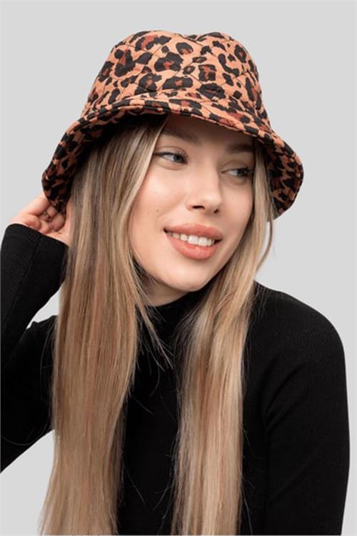 Dipmoda kadın leopar desenli kapitone bucket şapka DPAKS005