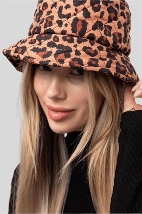 Dipmoda kadın leopar desenli kapitone bucket şapka DPAKS005