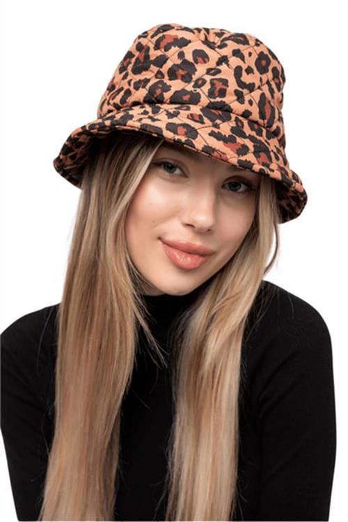 Dipmoda kadın leopar desenli kapitone bucket şapka DPAKS005