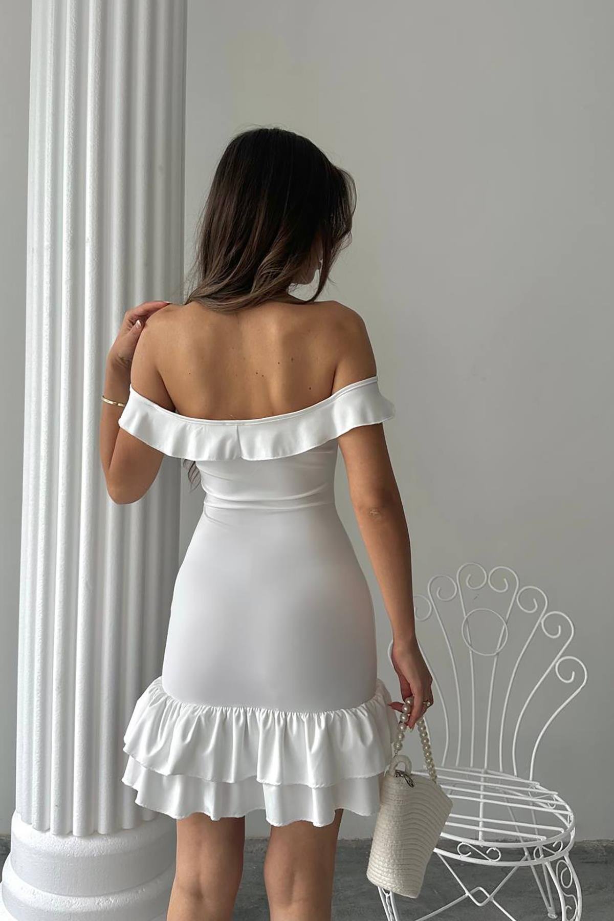 Dipmoda kadın likralı bağcık detaylı mini elbise DPDF041