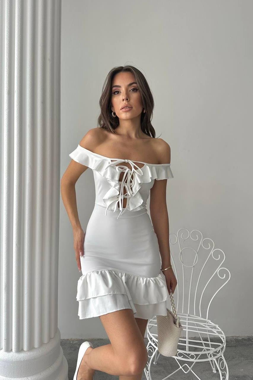 Dipmoda kadın likralı bağcık detaylı mini elbise DPDF041