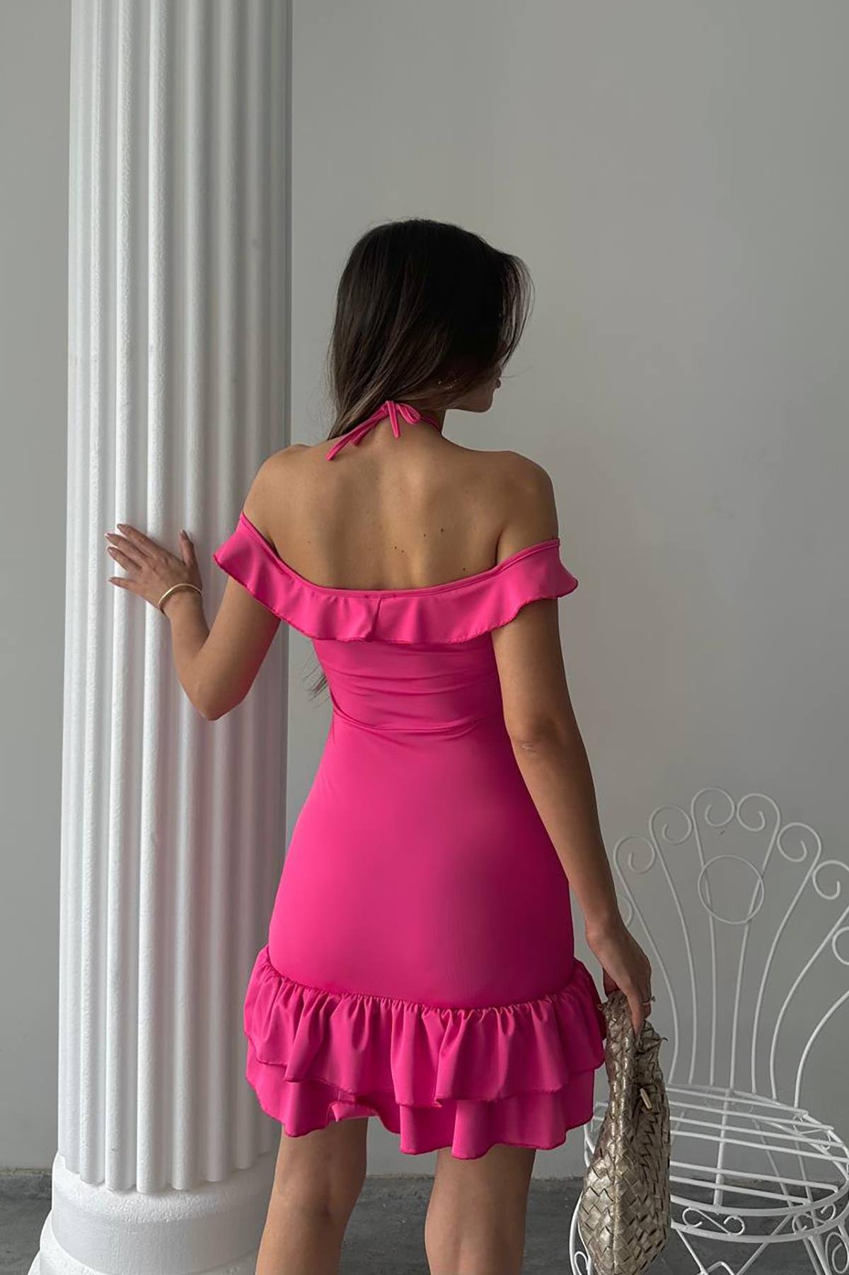 Dipmoda kadın likralı bağcık detaylı mini elbise DPDF041