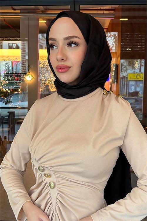 Dipmoda kadın likralı düğme detaylı tesettür elbise NMS046