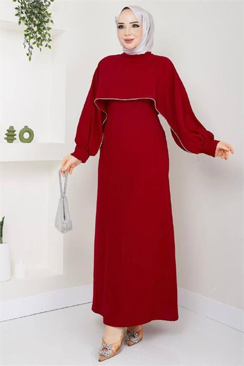 Dipmoda kadın likralı taş detaylı tesettür elbise NMS011 