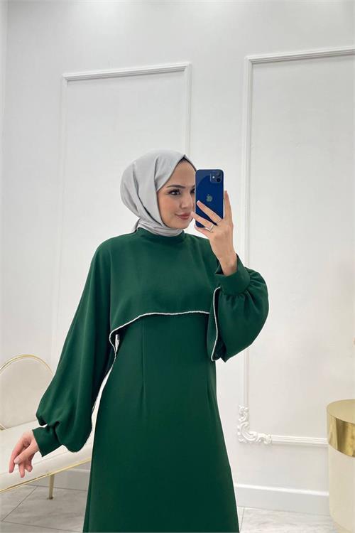 Dipmoda kadın likralı taş detaylı tesettür elbise NMS011 