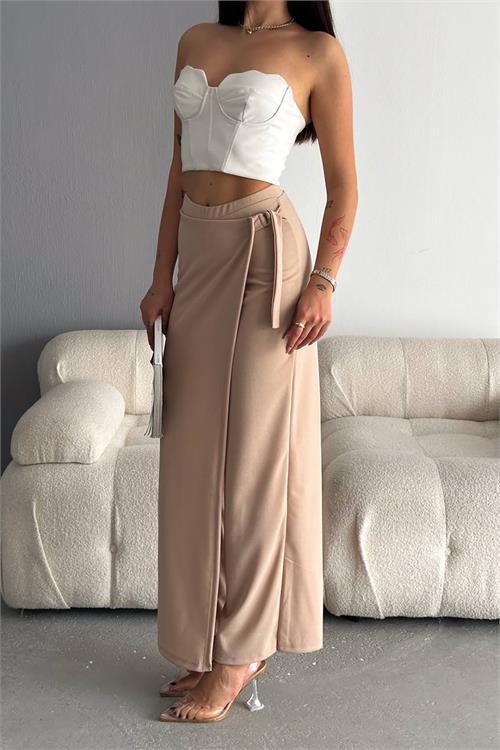 Dipmoda kadın likralı tasarım pantolon NBKKLF2015 - Bej 