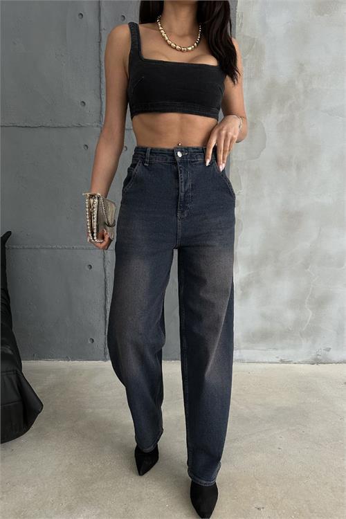 Dipmoda kadın likralı yüksek bel baggy jean NBR001 
