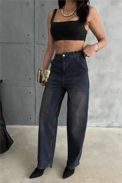 Dipmoda kadın likralı yüksek bel baggy jean NBR001 