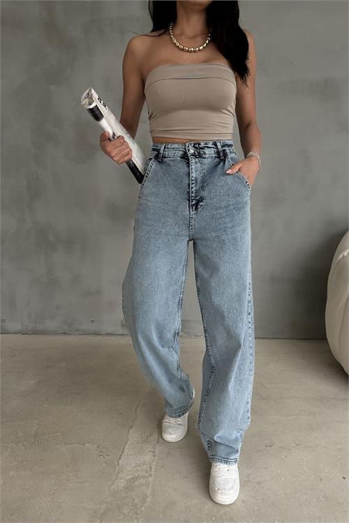 Dipmoda kadın likralı yüksek bel baggy jean NBR001 